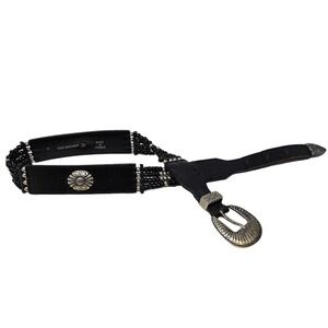 Vintage 90s Richard Gampel 32 Paris Black Leather Concho Beaded Belt Western